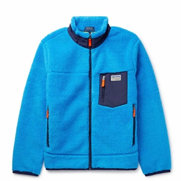 Polo Ralph Lauren Blue Sherpa Fleece Jacket with Navy Pocket - Picture 9 of 13